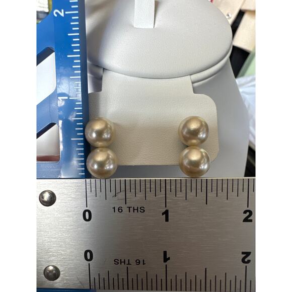 Antique Edwardian  Art Deco Vintage silver double pearl drop screwback earrings - Picture 6 of 10